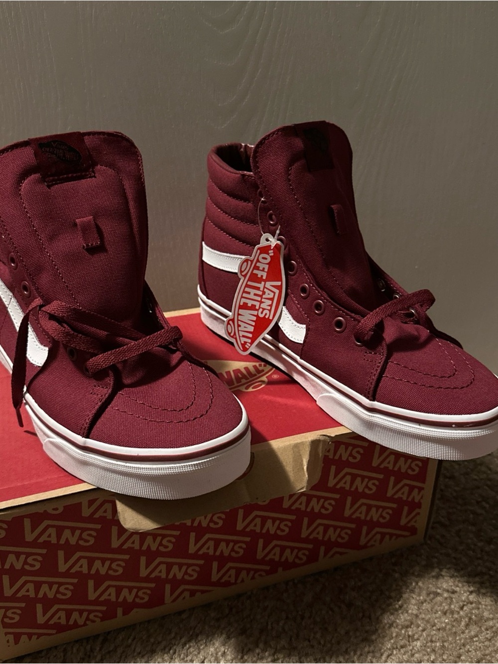 Vans High-Top Sneakers in Burgundy and White